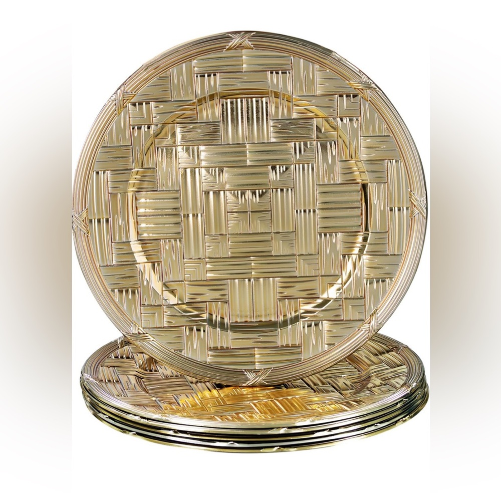 13"Electroplated Gold Plastic Faux Rattan Set of6 Chargers for Dinner Plates 🍽️